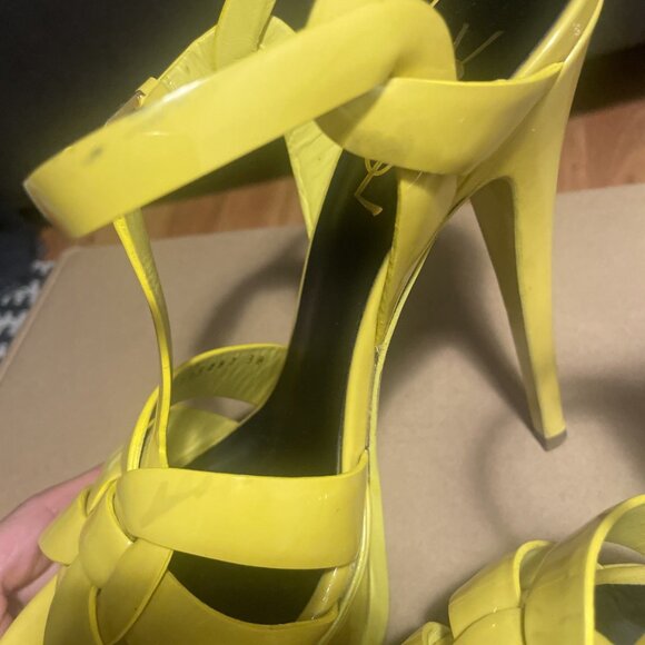 SAINT LAURENT TRIBUTE LEATHER PLATFORM HEEL SANDALS Yellow - Picture 8 of 9
